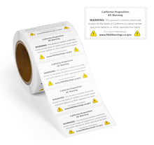 Load image into Gallery viewer, Bulk Case of 50 Rolls - 500pcs Prop 65 Warning Stickers, 1" x 2" Perforated Safety Labels for Shipping Receiving Prop 65 California Warning Labels