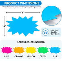Load image into Gallery viewer, Bulk Case of 96 Sets - Starburst Signs with Stickers 100pcs | Sale Price Tags for Garage Sale, Estate Sale, Yard Sale, Retail Supplies. 50pcs Price Sign Cards &amp; 50pcs Strong Sticker Dots. 4x6 inch (Solid Neon)