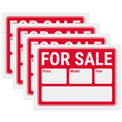 Bulk Case of 87 Sets - For Sale Signs 12x9, Plastic Signs for Used Car, Trailer, Vehicle for Sale with Year and Model, Waterproof Plastic (Pack of 4)