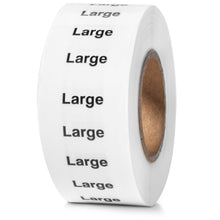 Load image into Gallery viewer, Bulk Case of 100 Rolls - 250pcs Large Clothing Size Strip Labels, 1.25&quot; x 5&quot; Labels, Large, 250/Roll, Clear Size Strip Sticker for Shirts, Pants, Accessories, Retail Clothing