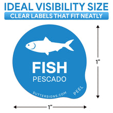 Load image into Gallery viewer, Bulk Case of 100 Rolls - Fish Food Labels 500 pcs, 1" Dot Bold Sticker Labels for Party Buffet, Delis, Sandwich Shops, Food Containers