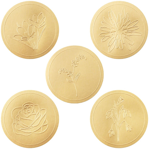 Bulk Case of 250 Sets - 250pcs Gold Envelope Seal Stickers, Flowers | Elegant Embossing Gold Foil Wedding Stickers for Invitations, Save The Date, Certificates, Decorative Mailing Labels