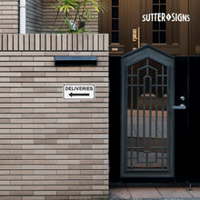 Load image into Gallery viewer, Bulk Case of 100 Signs - Deliveries with Left Arrow Sign, 12" x 6" Aluminum Delivery Sign for Home, Office, Commercial Buildings