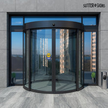 Load image into Gallery viewer, Bulk Case of 250 Sets - 2pk Caution Automatic Door Activate Switch to Operate Stickers, Double Sided Weatherproof Vinyl, 6" Diameter