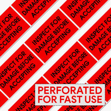 Load image into Gallery viewer, Bulk Case of 20 Rolls - 300pcs Inspect for Damages Before Accepting Labels for Shipping Receiving, 3" x 5" Bright Red Perforated Stickers