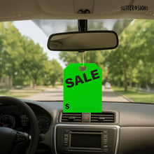 Load image into Gallery viewer, Bulk Case of 20 Sets - SALE Mirror Hang Tags | Car For Sale Signs for Vehicle Window | Auto Dealership Supplies | Neon Green, 8.5" x 11" (Pack of 50)