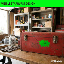 Load image into Gallery viewer, Bulk Case of 100 Sets - Starburst Price Tag Stickers, 2" x 3" Fluorescent Green Starburst Signs, Removable Adhesive, 250pcs