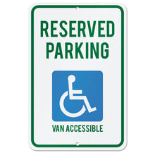 Load image into Gallery viewer, Bulk Case of 50 Signs - Reserved Parking Van Accessible Reflective Aluminum Sign, Pre-drilled 3/8", Mounting Holes, Aluminum, 12x18