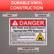 Load image into Gallery viewer, Bulk Case of 250 Sets - 10pcs Arc Flash Danger Warning Stickers, 5" x 3.5" Self Adhesive, Weatherproof Vinyl Electrical Hazard Safety Signs