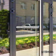 Load image into Gallery viewer, Bulk Case of 150 Sets - This Door To Remain Unlocked When Building Is Occupied Sign Adhesive Decal Sticker, White 2x26 inches