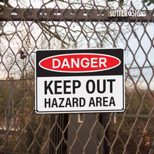 Load image into Gallery viewer, Bulk Case of 67 Sets - 4pcs Danger Keep Out Hazard Area Sign 14x10 inch | Plastic Sign for Construction Site, Hazard Area, No Trespassing, Waterproof Plastic