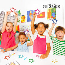 Load image into Gallery viewer, Bulk Case of 100 Sets - Paper Star Cutouts 108pcs | Cut Out Shapes for Bulletin Board, Classroom, Decorations, Crafts. 3" x 3"