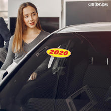 Load image into Gallery viewer, Bulk Case of 63 Sets - 2020 Car Model Year Windshield Stickers | 14" x 5.5" Oval Stickers for Car Dealerships, Vehicle Windshields (Pack of 12)