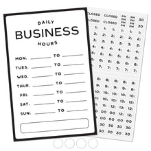 Load image into Gallery viewer, Bulk Case of 250 Sets - Business Hours Sign | Modern Store Open Hours of Operation Sign for Glass Door with Changeable Hours Stickers and Adhesive Dots for Adjustable Placement, 7.5&quot; x 11.4&quot;