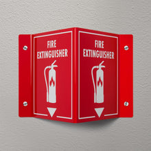 Load image into Gallery viewer, Bulk Case of 100 Signs - 3D Fire Extinguisher Sign | Projecting Wall Mount Fire Safety Sign, 6" x 8" x 4"