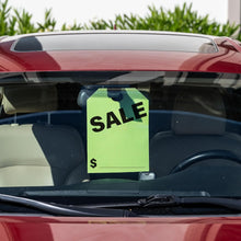 Load image into Gallery viewer, Bulk Case of 20 Sets - SALE Mirror Hang Tags | Car For Sale Signs for Vehicle Window | Auto Dealership Supplies | Neon Green, 8.5" x 11" (Pack of 50)