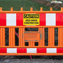 Load image into Gallery viewer, Bulk Case of 125 Sets - 4pcs Caution Area Under Construction Sign 10x7 Inch | Plastic Sign for Construction Site, Hazard Area, No Trespassing, Waterproof Plastic