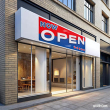 Load image into Gallery viewer, Bulk Case of 100 Signs - Now Open Banner, 3' x 8' Open Sign for Businesses, Shops, Polyester Banner with Grommets, Rope Included for Easy Installation