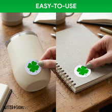 Load image into Gallery viewer, Bulk Case of 100 Rolls - 4 Leaf Clover Stickers, 1" Diameter 500pcs, St. Patrick's Day Shamrock Perforated Stickers, 500pcs
