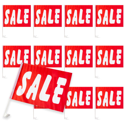 Bulk Case of 16 Sets - Sutter Signs Car Window Sale Flags for Dealerships, 12x16 Inch Red Sale Clip On Window Flags (Pack of 12)