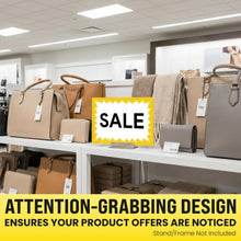 Load image into Gallery viewer, Bulk Case of 30 Sets - Sale Signs for Retail Stores 50pcs, 5.5" x 7.5", Yellow Starburst Paper Card Price Tags for Yard Sale, Garage Sale