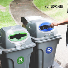 Load image into Gallery viewer, Bulk Case of 250 Sets - Sutter Signs 6pk Trash Compost Recycle Stickers for Trash Bins, 4" Diameter Weatherproof Vinyl Stickers