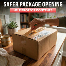 Load image into Gallery viewer, Bulk Case of 100 Sets - 250pcs Do Not Use Blade to Open Stickers 1.5" x 5", Shipping Receiving Labels, Do Not Use Sharp Objects to Open Box