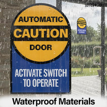 Load image into Gallery viewer, Bulk Case of 250 Sets - 2pk Caution Automatic Door Activate Switch to Operate Stickers, Double Sided Weatherproof Vinyl, 6" Diameter