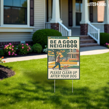 Load image into Gallery viewer, Bulk Case of 50 Sets - 2pk Clean Up After Your Dog Signs | No Dog Poop Signs for Yard Lawn | Corrugated Plastic with H-Frame Metal Stakes, 9" x 12"