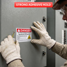 Load image into Gallery viewer, Bulk Case of 25 Sets - 100pcs Arc Flash Danger Warning Stickers, 5" x 3.5" Self Adhesive, Weatherproof Vinyl Electrical Hazard Safety Signs