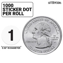 Load image into Gallery viewer, Bulk Case of 125 Sets - 1000pcs Number 1 Stickers, 0.5" Number One Sticker Dot Labels for Organization, Inventory, 1000/roll