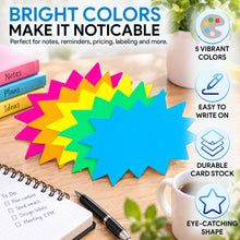 Load image into Gallery viewer, Bulk Case of 150 Sets - Starburst Signs with Stickers 100pcs | Sale Price Tags for Garage Sale, Estate Sale, Yard Sale, Retail Supplies. 50pcs Price Sign Cards &amp; 50pcs Strong Sticker Dots. 2x3 inch (Solid Neon)