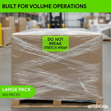 Load image into Gallery viewer, Bulk Case of 20 Rolls - Do Not Break Shrink Wrap Labels, 300pcs - 3x5 Green Pallet Stickers