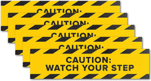 Load image into Gallery viewer, Bulk Case of 50 Sets - 5pk Anti Slip Watch Your Step Floor Decals | Caution Wet Floor Sign Abrasive 80 Grit Tape Stickers for Workplace Safety