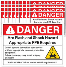 Load image into Gallery viewer, 100pcs Arc Flash Danger Warning Stickers, 5" x 3.5" Self Adhesive Weatherproof Vinyl Electrical Hazard Safety Signs