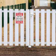 Load image into Gallery viewer, Bulk Case of 50 Signs - Please Keep Gate Closed Sign 10" x 7" | Aluminum Warning Sign to Keep Gate Shut, Latched or Locked | Pre Drilled Mounting Holes for Easy Installation