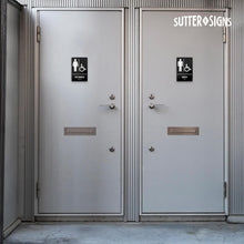 Load image into Gallery viewer, Bulk Case of 150 Sets - Men's + Women's Room Restroom Signs with Braille, Self Adhesive ABS Plastic, 9" x 6"