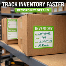 Load image into Gallery viewer, Bulk Case of 50 Rolls - 500pcs Inventory Labels, Moving Box Stickers, Inventory SKU Count Labels 2" x 2", 500pcs/roll (No./Count/Date/By)