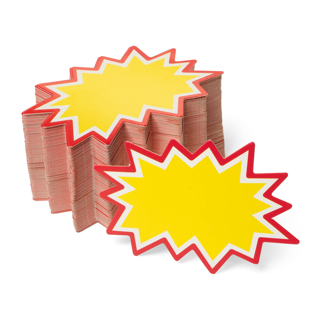 Bulk Case of 150 Sets - Starburst Signs with Stickers 200pcs | 100pcs Sign Cards & 100pcs Sticker Dots. 2x3 inch (Yellow)