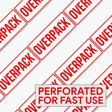 Load image into Gallery viewer, Bulk Case of 20 Rolls - 500pcs Overpack Stickers for Shipping Receiving, 2.5" x 6" Perforated Labels, Strong Permanent Adhesive
