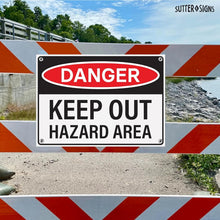 Load image into Gallery viewer, Bulk Case of 63 Signs - Danger Keep Out Hazard Area Sign 14x10 inch | Aluminum Sign for Construction Site, Hazard Area, No Trespassing, Aluminum Sign with Mounting Holes