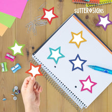 Load image into Gallery viewer, Bulk Case of 100 Sets - Paper Star Cutouts 108pcs | Cut Out Shapes for Bulletin Board, Classroom, Decorations, Crafts. 3" x 3"