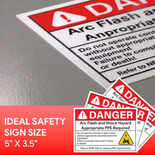 Load image into Gallery viewer, 100pcs Arc Flash Danger Warning Stickers, 5" x 3.5" Self Adhesive Weatherproof Vinyl Electrical Hazard Safety Signs