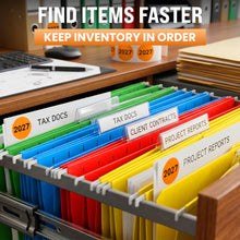 Load image into Gallery viewer, Bulk Case of 100 Rolls - 500pcs 2027 Year Stickers, 1 Inch Fluorescent Orange Color Coded Year, Labels, Warehouse Inventory Organization Stickers