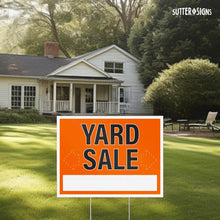 Load image into Gallery viewer, Bulk Case of 23 Sets - 3pk Yard Sale Signs with Stakes | Large Weatherproof Corrugated Plastic Garage Sale Supplies with Metal H Frame Stakes, 17" x 13"