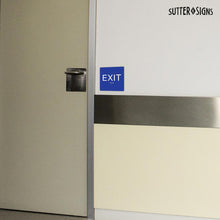 Load image into Gallery viewer, Bulk Case of 100 Signs - Exit Sign with Braille, Blue, Self Adhesive ADA Building Sign, 6" x 6"