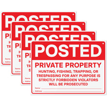 Load image into Gallery viewer, Bulk Case of 50 Sets - Posted Private Property Signs 4 PK | No Hunting No Trespassing PVC Signs with Mounting Holes, 14" x 10"