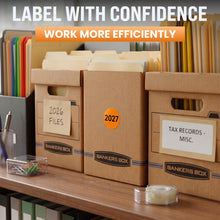Load image into Gallery viewer, Bulk Case of 50 Rolls - 500pcs 2027 Year Stickers, 2 Inch Fluorescent Orange Color Coded Year, Labels, Warehouse Inventory Organization Stickers