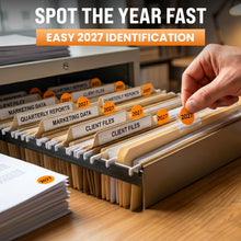Load image into Gallery viewer, Bulk Case of 100 Rolls - 500pcs 2027 Year Stickers, 1 Inch Fluorescent Orange Color Coded Year, Labels, Warehouse Inventory Organization Stickers