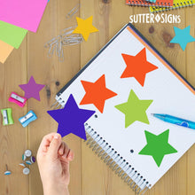 Load image into Gallery viewer, Bulk Case of 100 Sets - Large Star Paper Cutouts 54pcs | 5" Cut Out Shapes for Bulletin Board, Classroom, Decorations, Crafts